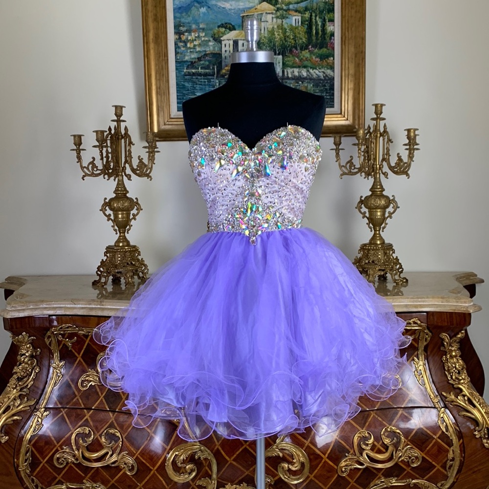Meier Collection short rhinestone layer homecoming prom dress